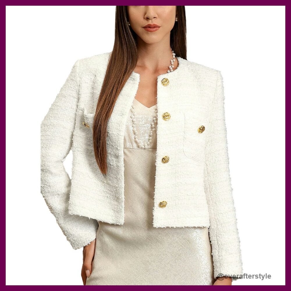 Cropped Tweed Blazer Boucle Jacket Elegant Business Casual Fall Winter